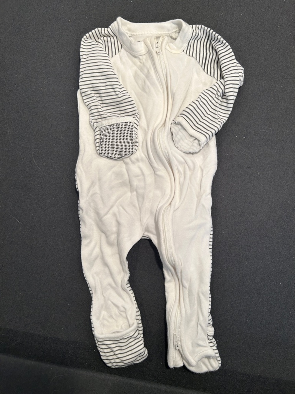 Goumi Cream and Black Stripe Baby One-Piece Zip Sleepwear